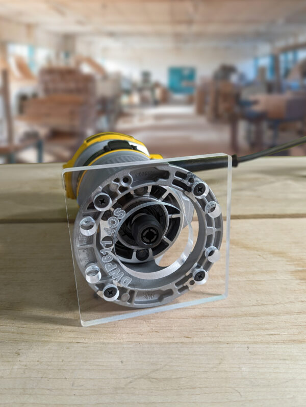 3/8″ Thick 4" Square baseplate upgrade with 2″ opening for Dewalt DWP611/DCW600/PC450