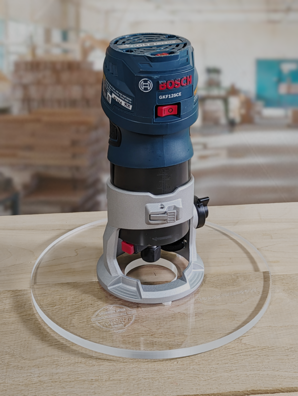 3/8″ Thick 9" Circle baseplate upgrade with a 2" opening for Bosch GKF125CEN Colt 1.25 HP fixed base - Image 3