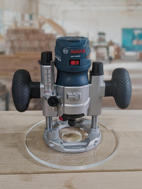 3/8″ Thick 9" Circle baseplate upgrade with 2" opening for Bosch Colt 1.25 HP Pr111 (GKF125CE) plunge base - Image 3