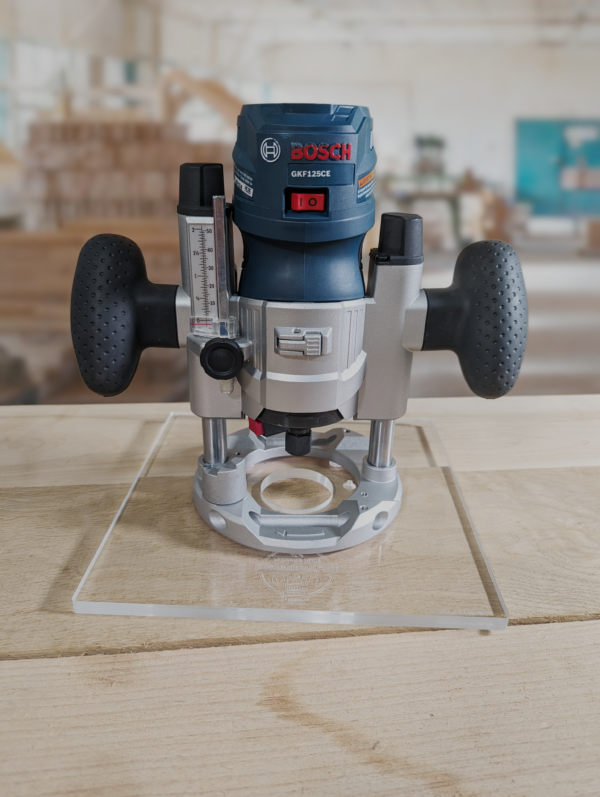 3/8″ Thick 9" Square baseplate upgrade with 2" opening for Bosch Colt 1.25 HP Pr111 (GKF125CE) plunge base - Image 3