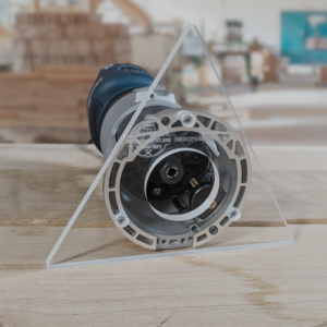3/8″ Thick 7.15" triangle baseplate upgrade with a 2" opening for Bosch GKF125CEN Colt 1.25 HP fixed base
