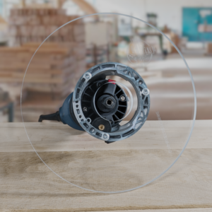 3/8″ Thick 9" Circle baseplate upgrade with a 2" opening for Bosch GKF125CEN Colt 1.25 HP fixed base