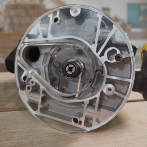 3/8″ Thick baseplate upgrade with a 2.6" opening for Dewalt DCW620B plunge base