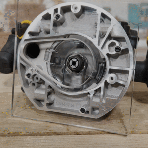 3/8″ Thick 6.75" square baseplate upgrade with a 2.6" opening for Dewalt DCW620B plunge base