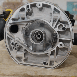 3/8″ Thick 6.75" circle with a flat edge baseplate upgrade with bushing compatibility for Dewalt DCW620B plunge base