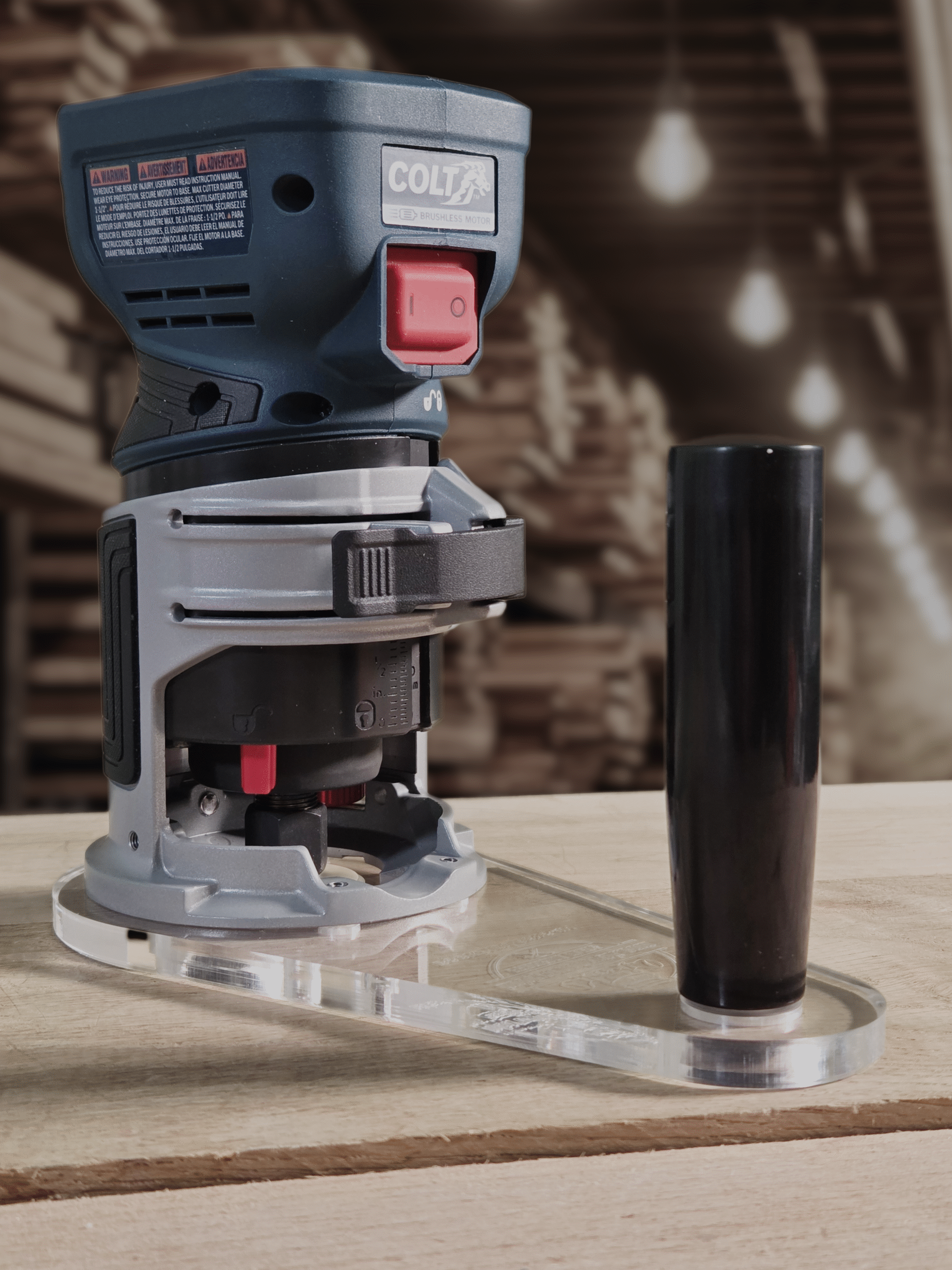 3/8″ Thick 4" x 8" circle with a handle baseplate upgrade with bushing compatibility for Bosch BSGKF18V-25N fixed base router.