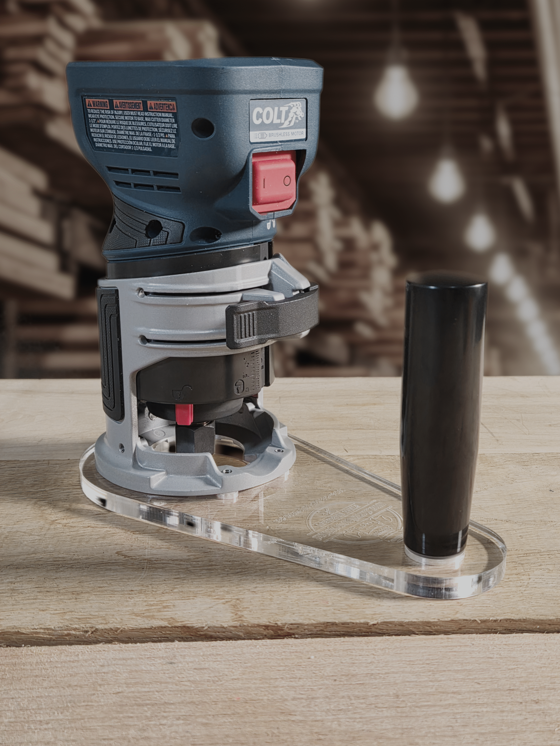 3/8″ Thick 4" x 8" circle with a handle baseplate upgrade with a 2" opening for Bosch BSGKF18V-25N fixed base router.