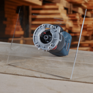 3/8″ Thick 9" square baseplate upgrade with a 2" opening for Bosch BSGKF18V-25N fixed base router.