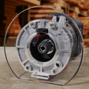 3/8″ Thick 5" Circle baseplate upgrade with a flat edge with a 2" opening for Bosch BSGKF18V-25N fixed base router.