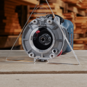 3/8″ Thick 6.25" Triangle baseplate upgrade with a 2" opening for Bosch BSGKF18V-25N fixed base router.
