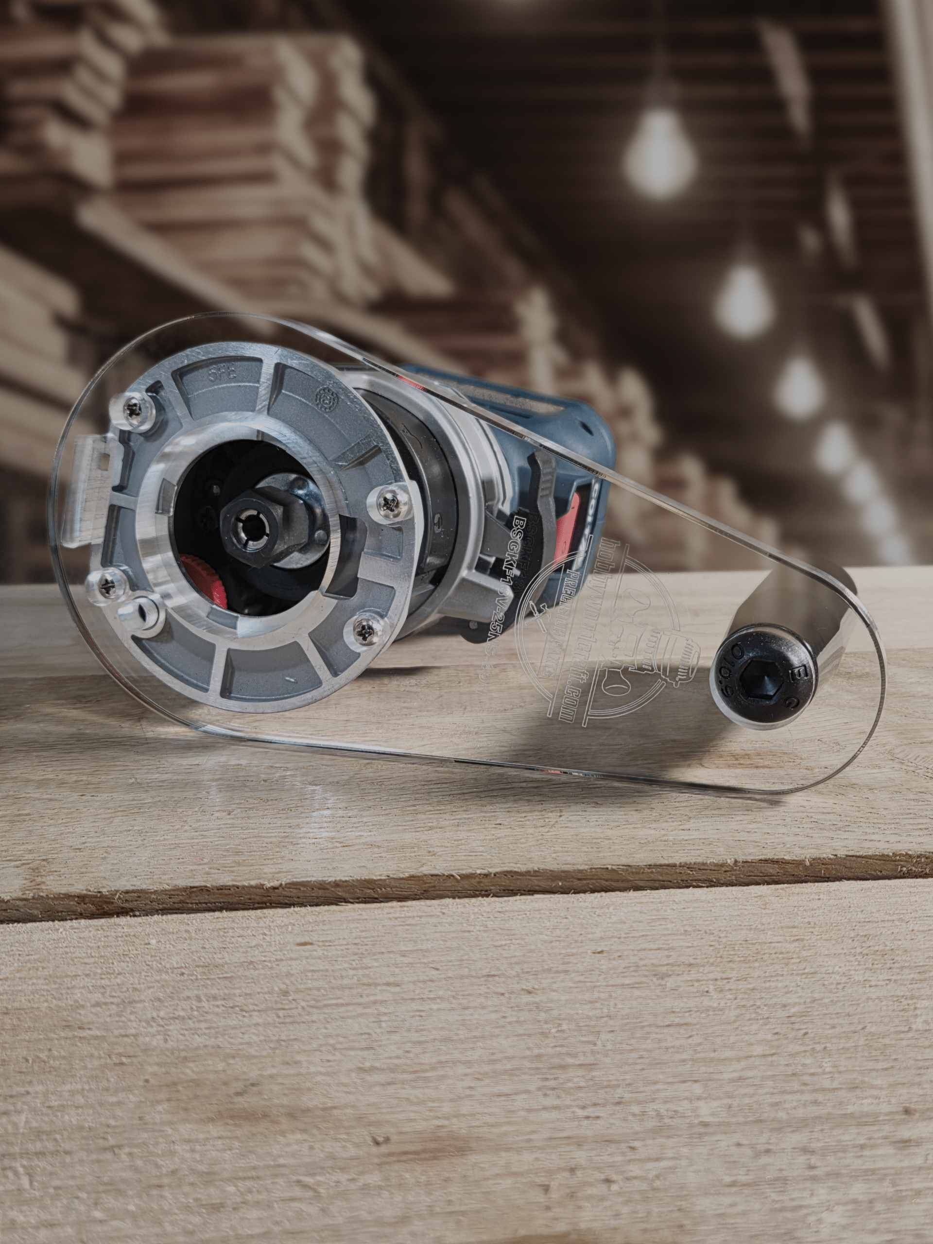 3/8″ Thick 4" x 8" circle with a handle baseplate upgrade with a 2" opening for Bosch BSGKF18V-25N fixed base router. - Image 2