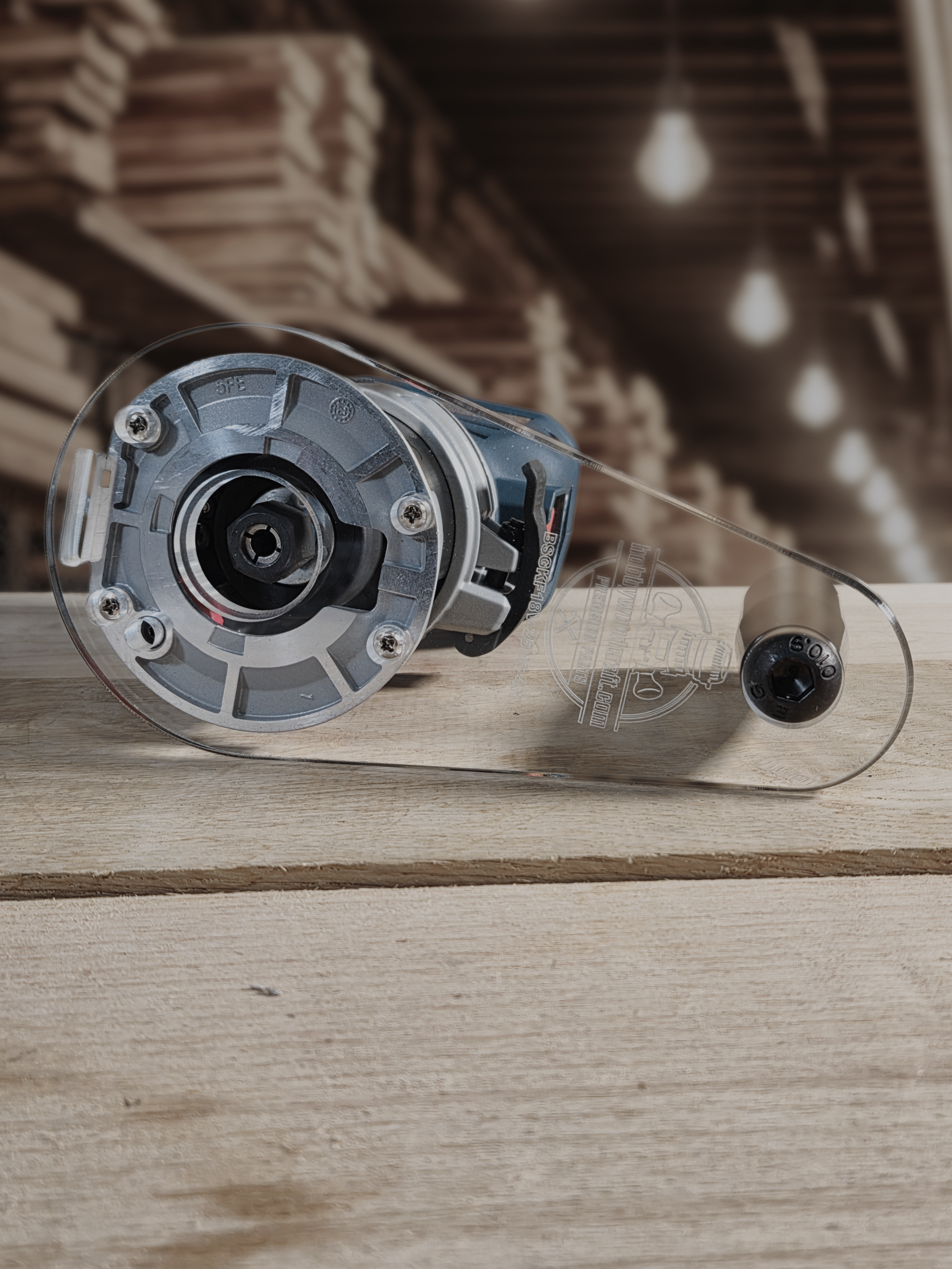 3/8″ Thick 4" x 8" circle with a handle baseplate upgrade with bushing compatibility for Bosch BSGKF18V-25N fixed base router. - Image 2