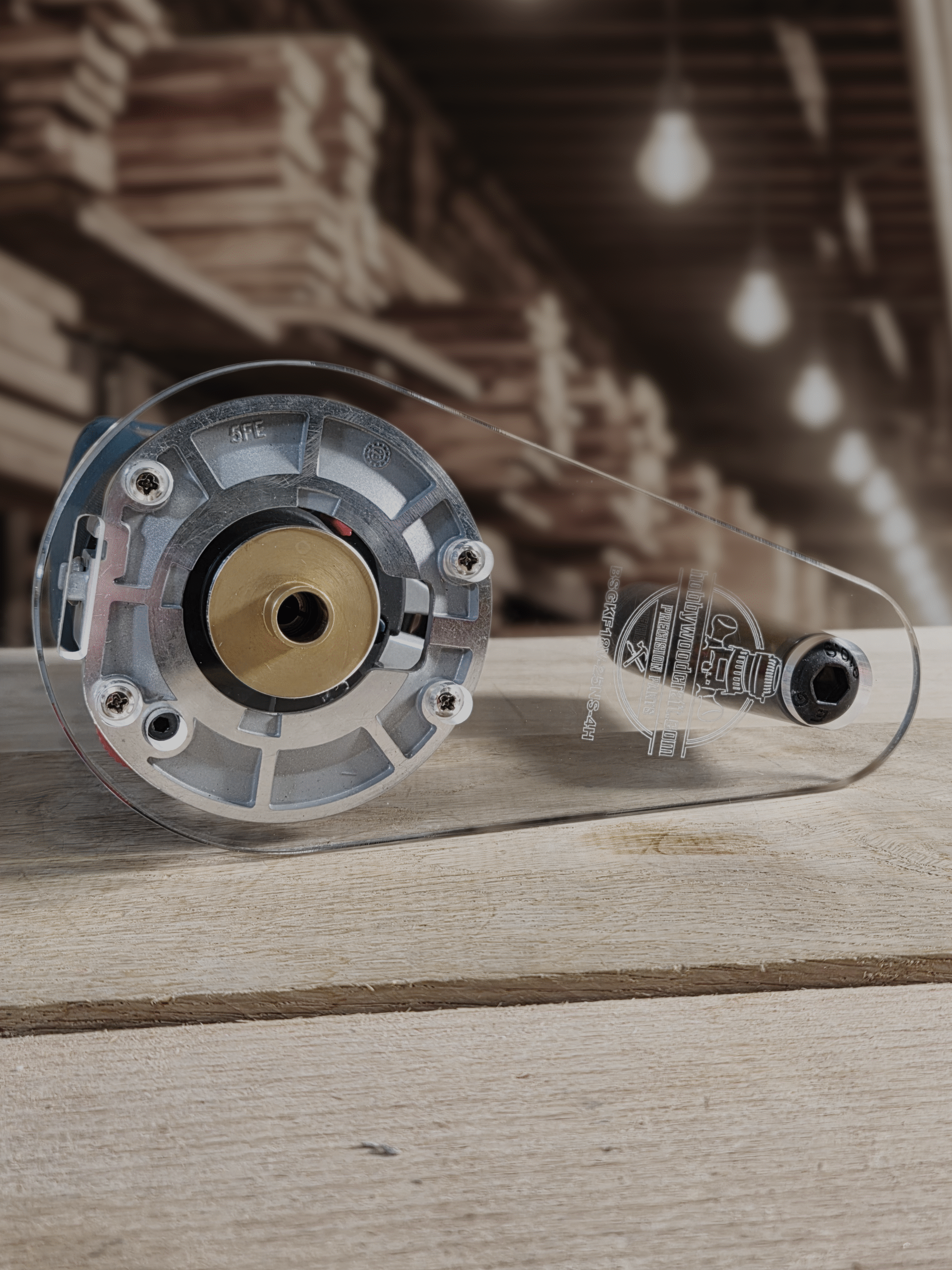 3/8″ Thick 4" x 8" circle with a handle baseplate upgrade with bushing compatibility for Bosch BSGKF18V-25N fixed base router. - Image 3