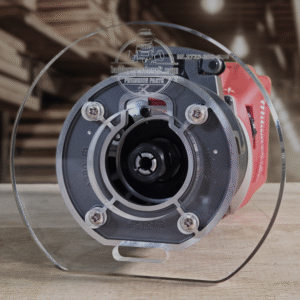 3/8″ Thick 5" baseplate upgrade with and edge and 2" opening for Milwaukee M18 2723-20 fixed base router.