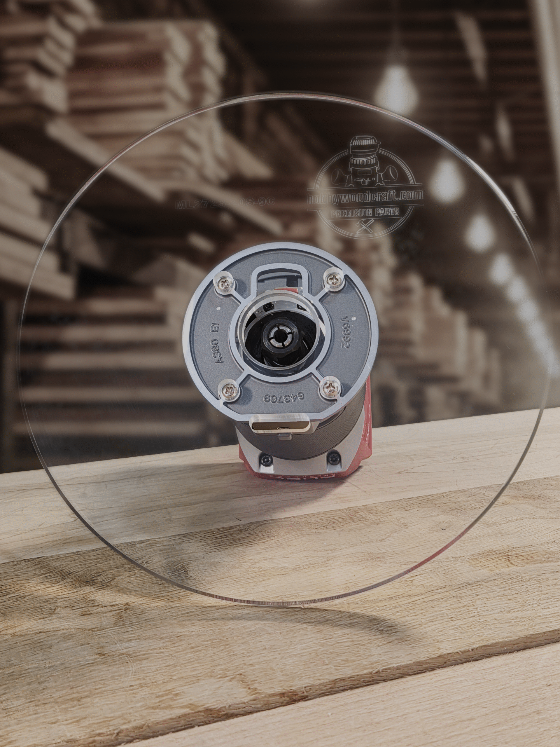 3/8″ Thick 9" Circle baseplate upgrade with bushing compatibility for Milwaukee M18 2723-20 fixed base router.