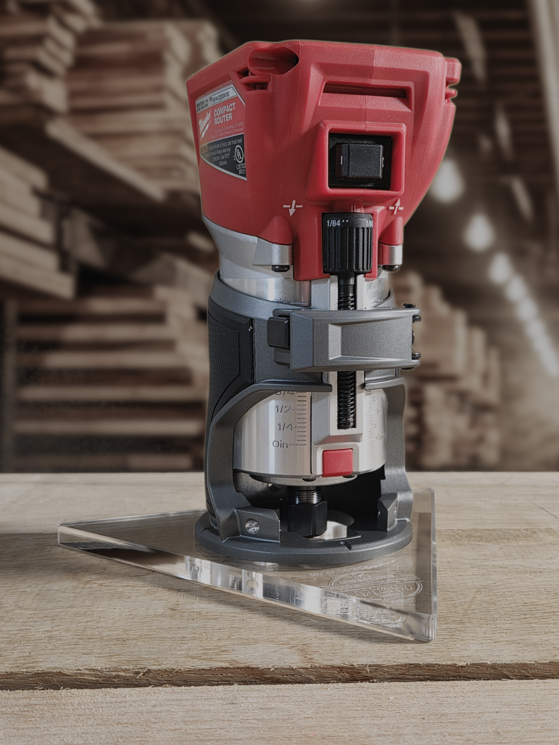 3/8″ Thick 7" Triangle baseplate upgrade with a 2" opening for Milwaukee M18 2723-20 fixed base router. - Image 3