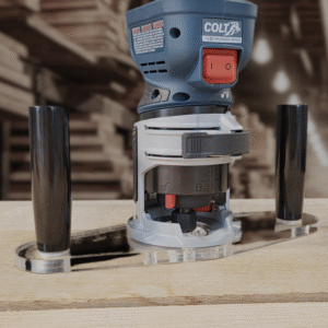 3/8″ Thick baseplate upgrade with double handles and bushing compatibility for Bosch BSGKF18V-25N fixed base router.