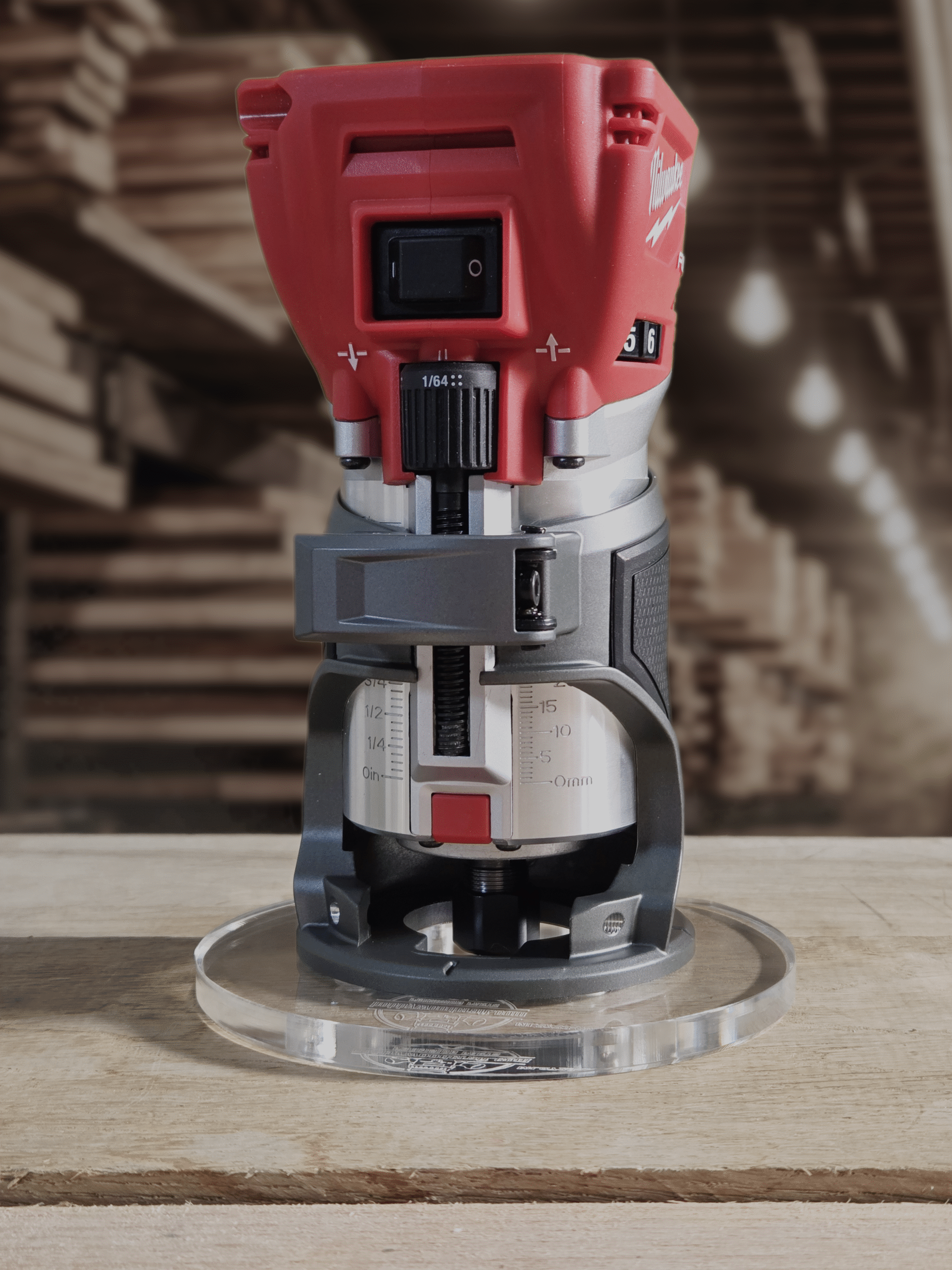 3/8″ Thick 5" baseplate upgrade with and edge and 2" opening for Milwaukee M18 2723-20 fixed base router. - Image 3