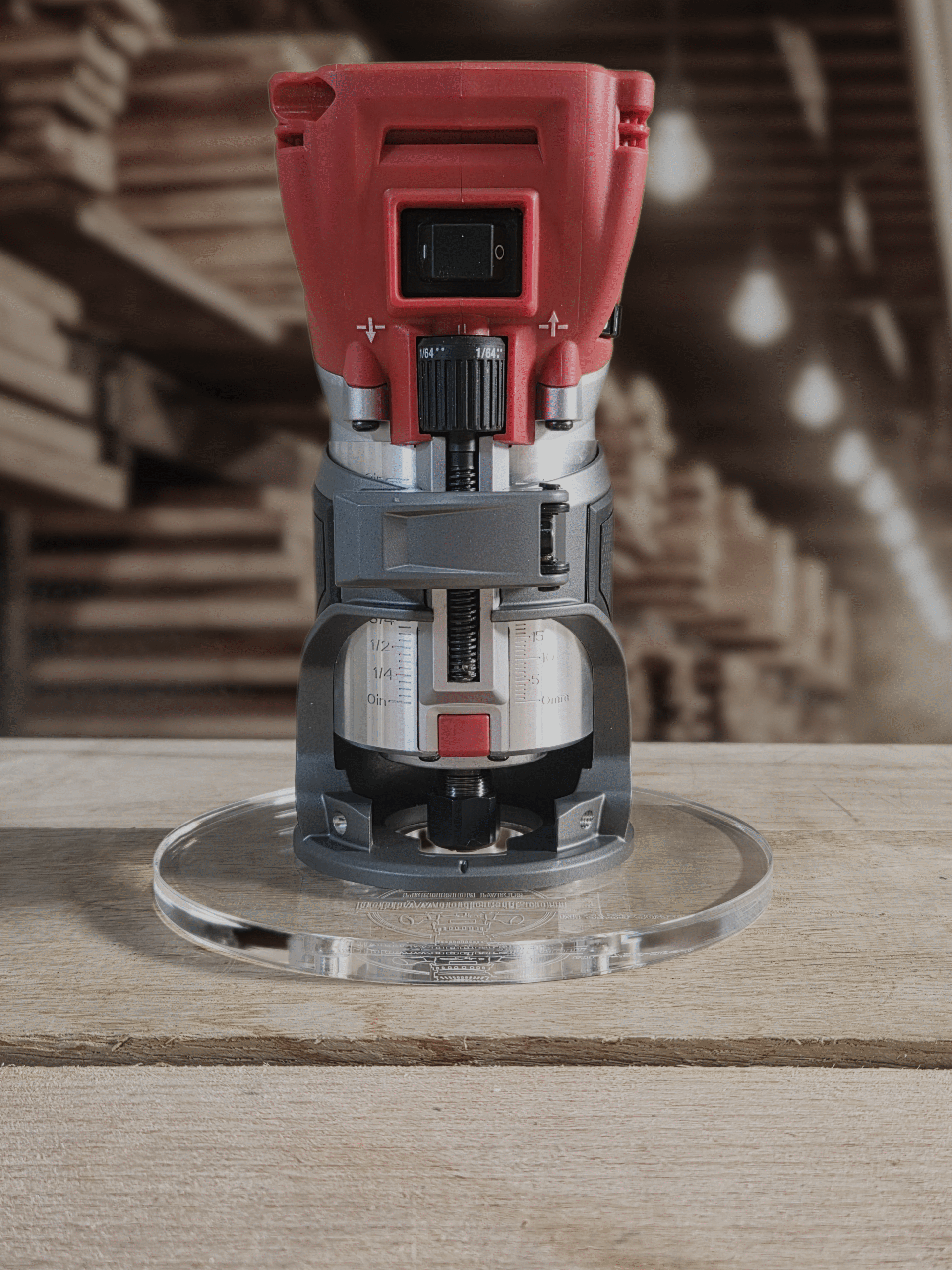 3/8″ Thick 6" circle baseplate upgrade with bushing compatibility for Milwaukee M18 2723-20 fixed base router. - Image 3