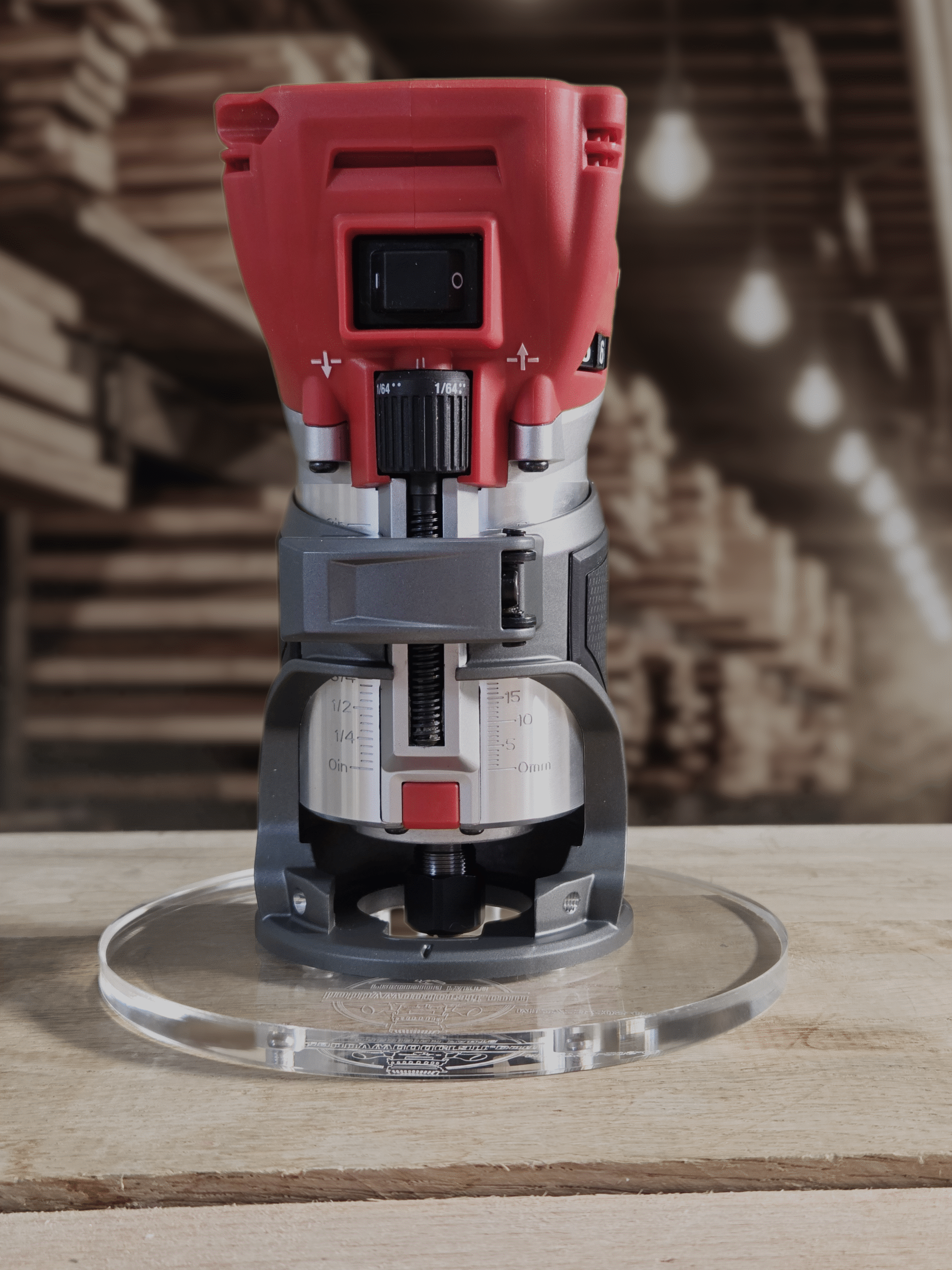 3/8″ Thick 6" circle baseplate upgrade with a 2" opening for Milwaukee M18 2723-20 fixed base router. - Image 3