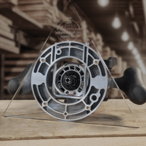 3/8″ Thick 10" triangle baseplate upgrade with a 2" opening for Milwaukee 48-10-5601 plunge base.