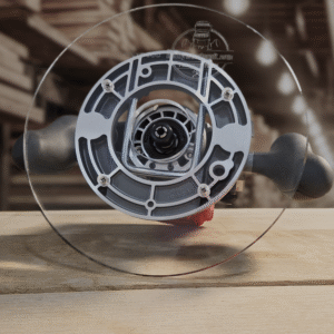 3/8″ Thick 9" circle baseplate upgrade with a 2" opening for Milwaukee 48-10-5601 plunge base.