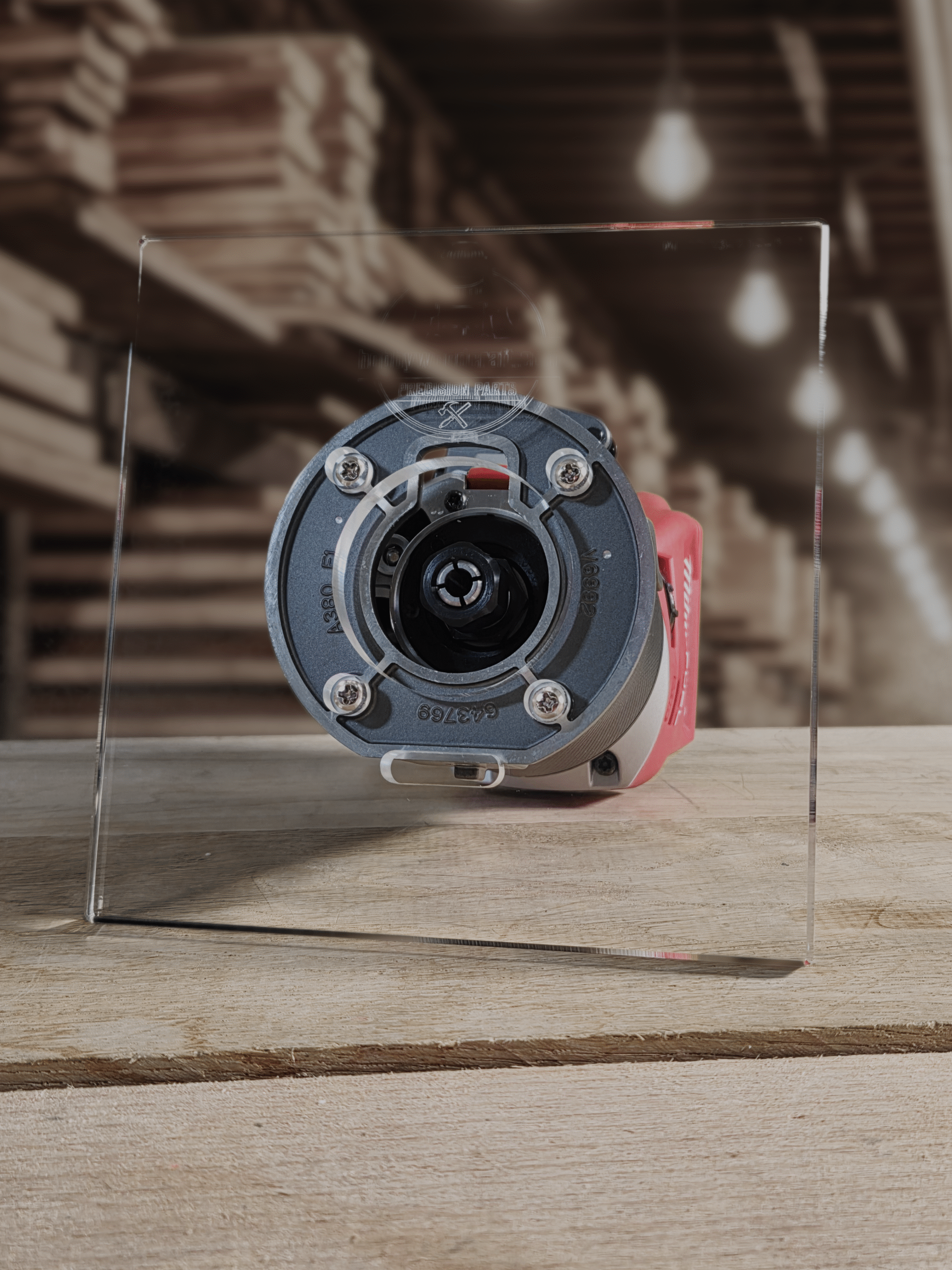 3/8″ Thick 6" square baseplate upgrade with a 2" opening for Milwaukee M18 2723-20 fixed base router. - Image 2