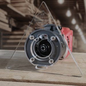 3/8″ Thick 7" Triangle baseplate upgrade with a 2" opening for Milwaukee M18 2723-20 fixed base router.