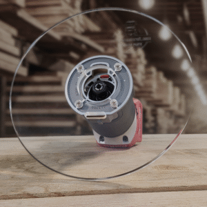 3/8″ Thick 9" Circle baseplate upgrade with a 2" opening for Milwaukee M18 2723-20 fixed base router.