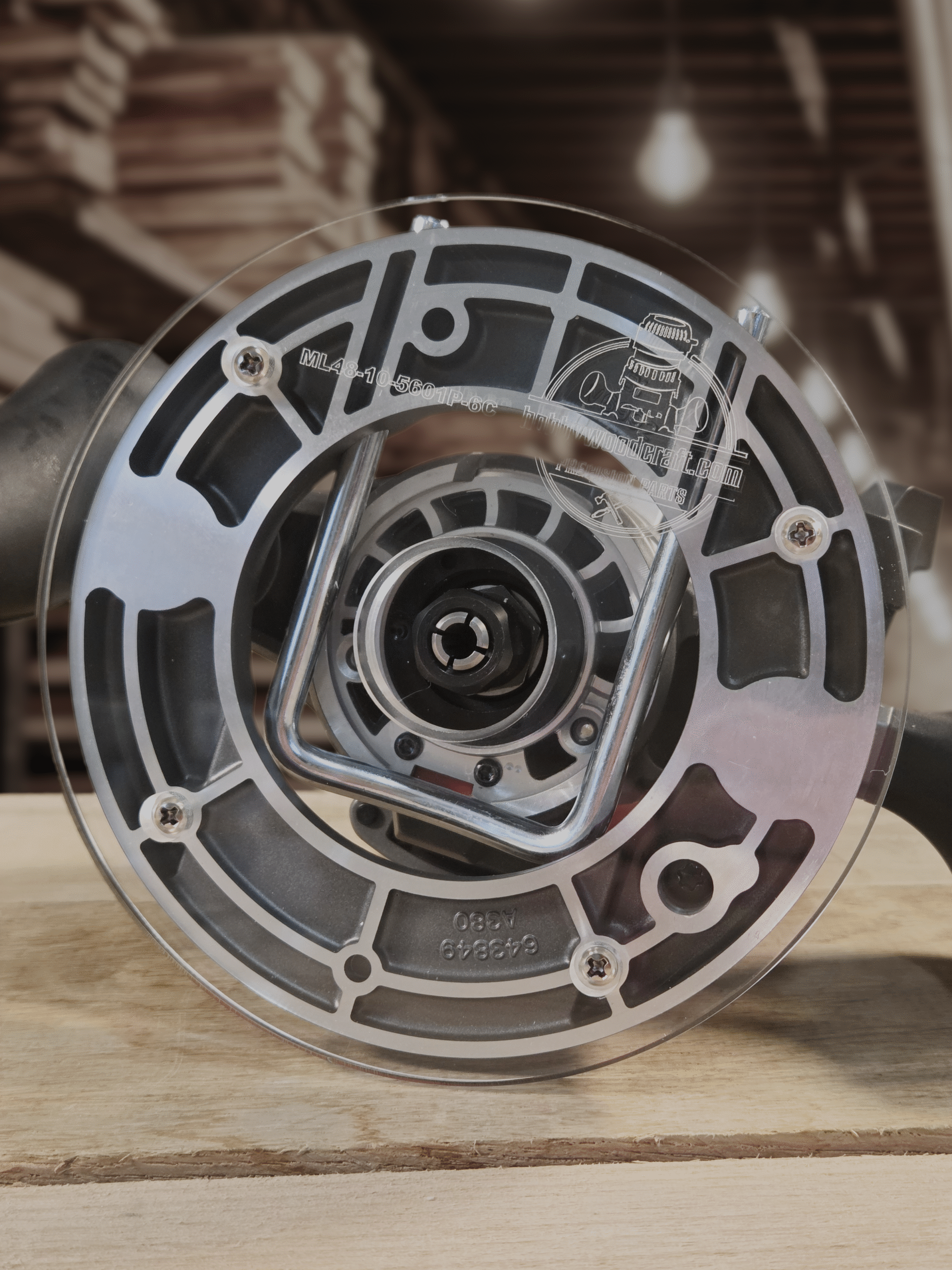 3/8″ Thick 6" circle baseplate upgrade with bushing compatibility for Milwaukee 48-10-5601 plunge base.