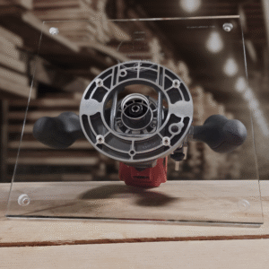 3/8″ Thick 11" square baseplate upgrade with bushing compatibility for Milwaukee 48-10-5601 plunge base.