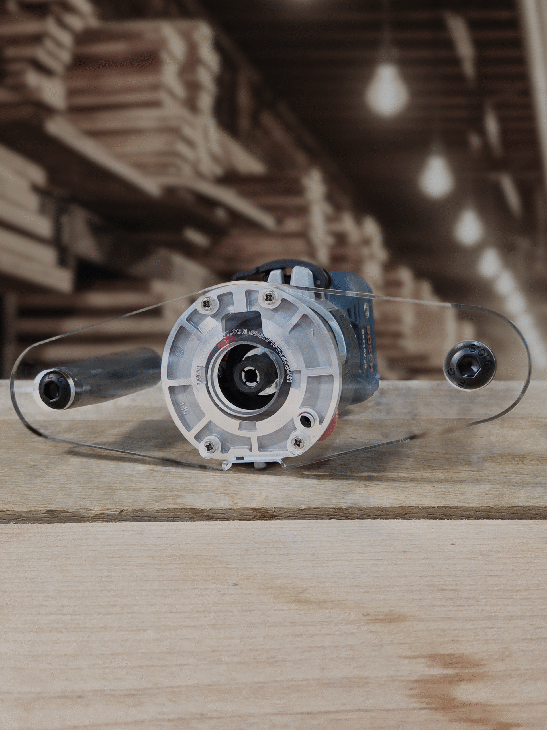 3/8″ Thick baseplate upgrade with double handles and bushing compatibility for Bosch BSGKF18V-25N fixed base router. - Image 2