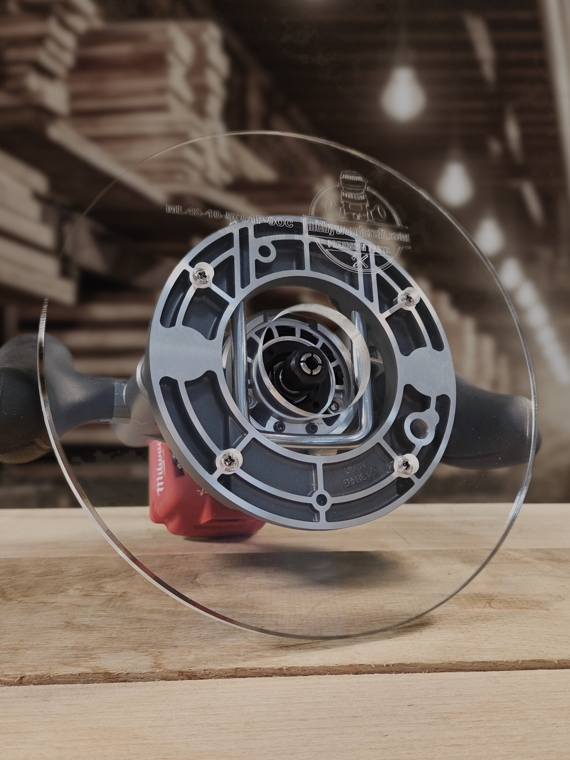 3/8″ Thick 9" circle baseplate upgrade with a 2" opening for Milwaukee 48-10-5601 plunge base. - Image 2