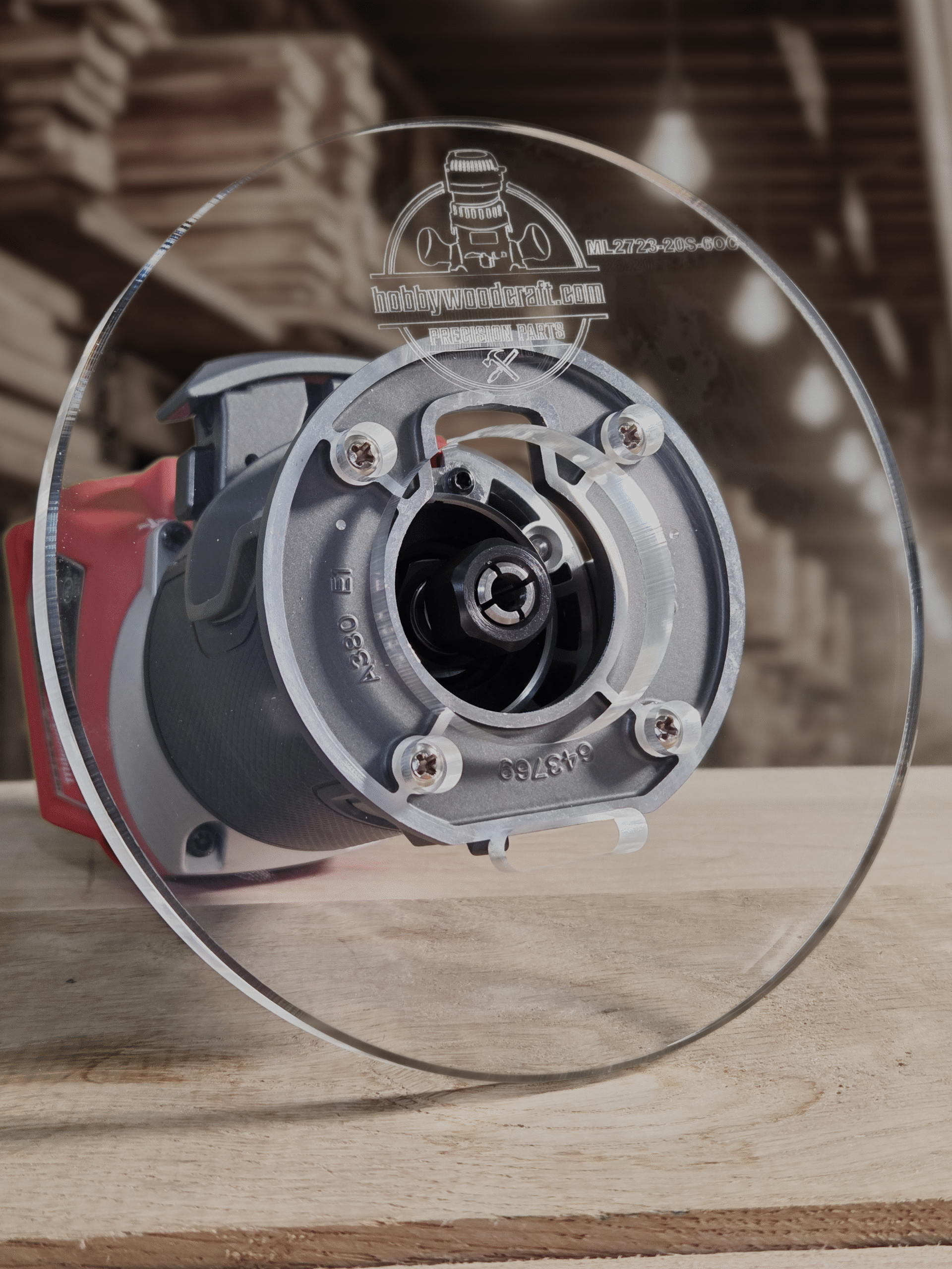 3/8″ Thick 6" circle baseplate upgrade with a 2" opening for Milwaukee M18 2723-20 fixed base router. - Image 2