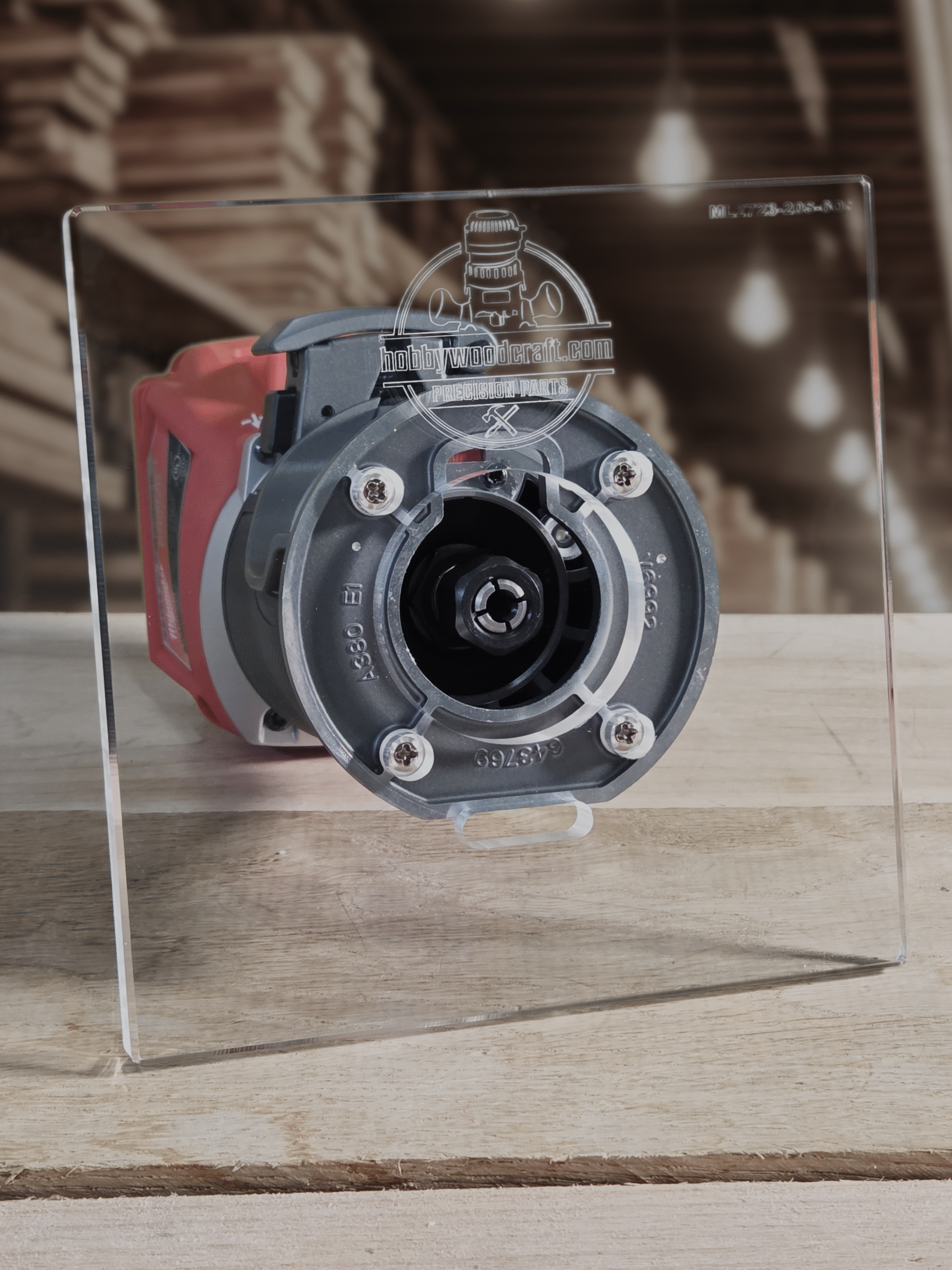 3/8″ Thick 6" square baseplate upgrade with a 2" opening for Milwaukee M18 2723-20 fixed base router.