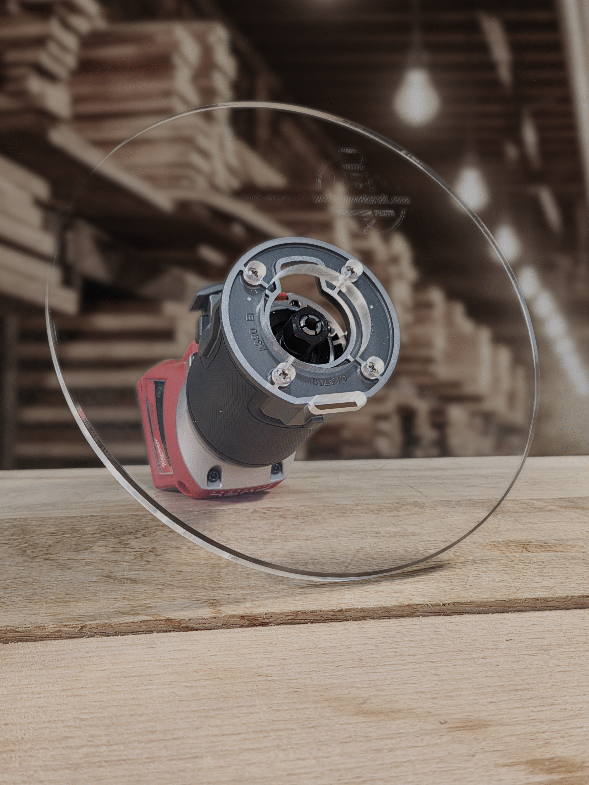 3/8″ Thick 9" Circle baseplate upgrade with a 2" opening for Milwaukee M18 2723-20 fixed base router. - Image 2