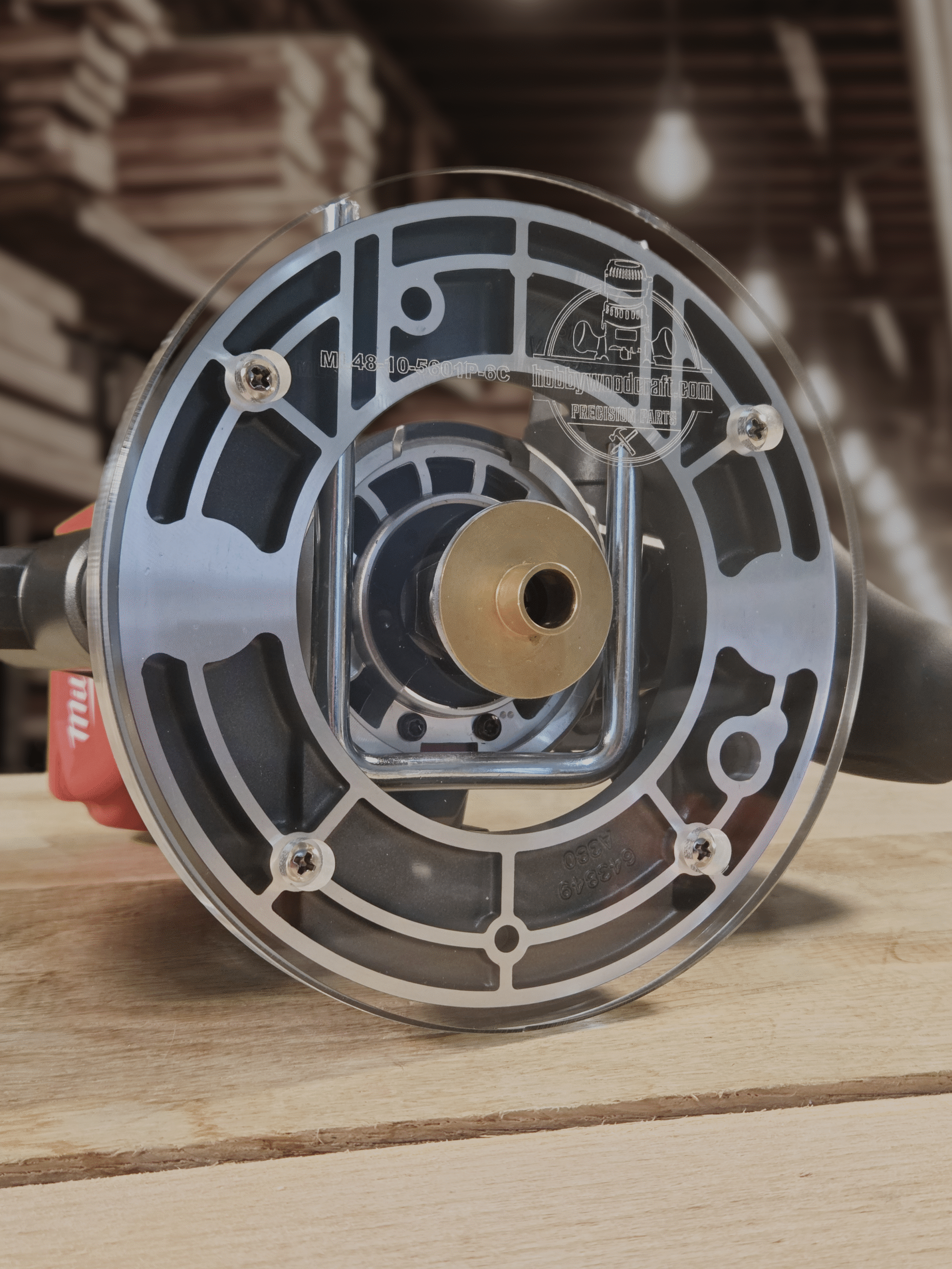 3/8″ Thick 6" circle baseplate upgrade with bushing compatibility for Milwaukee 48-10-5601 plunge base. - Image 2