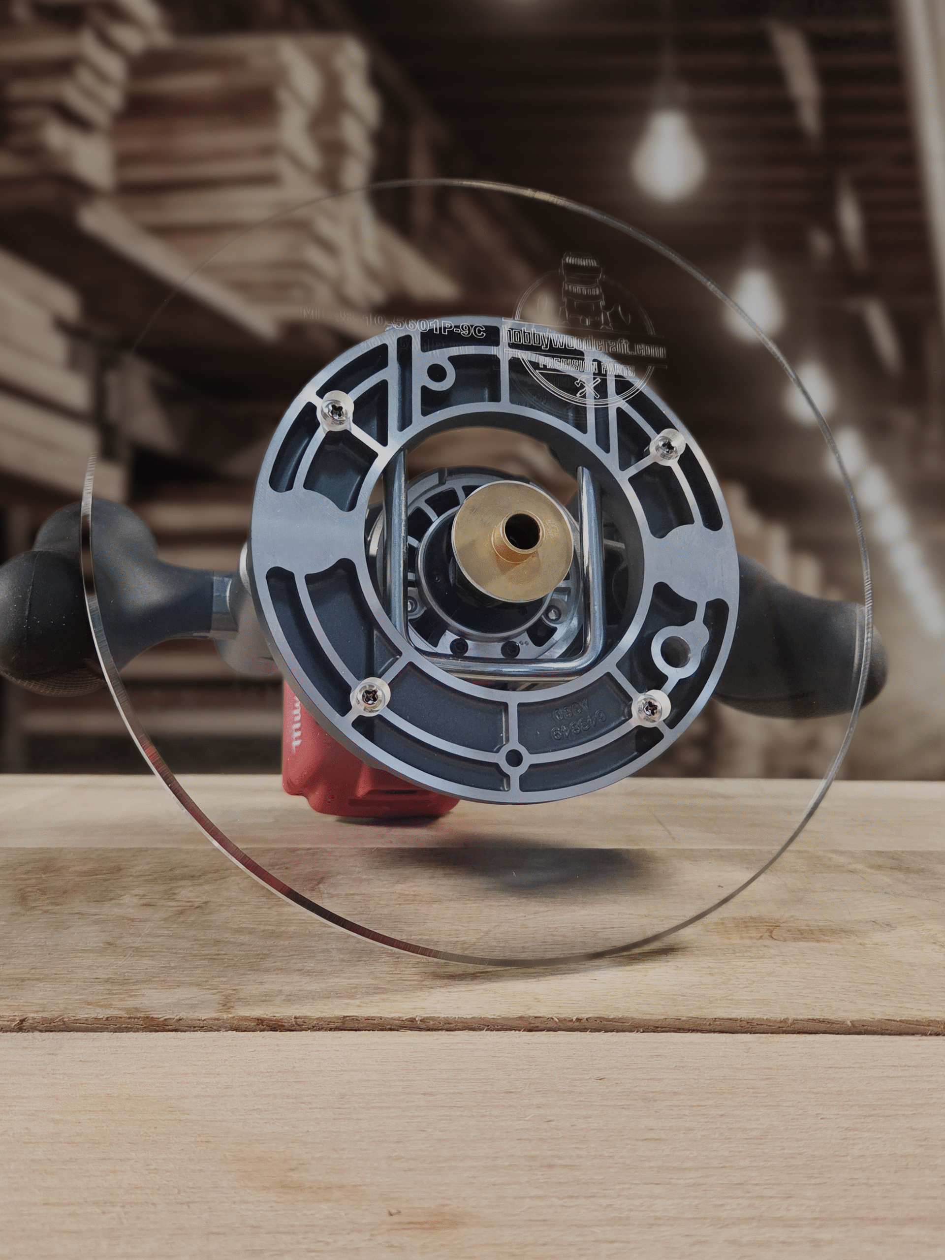 3/8″ Thick 9" circle baseplate upgrade with bushing compatibility for Milwaukee 48-10-5601 plunge base. - Image 2