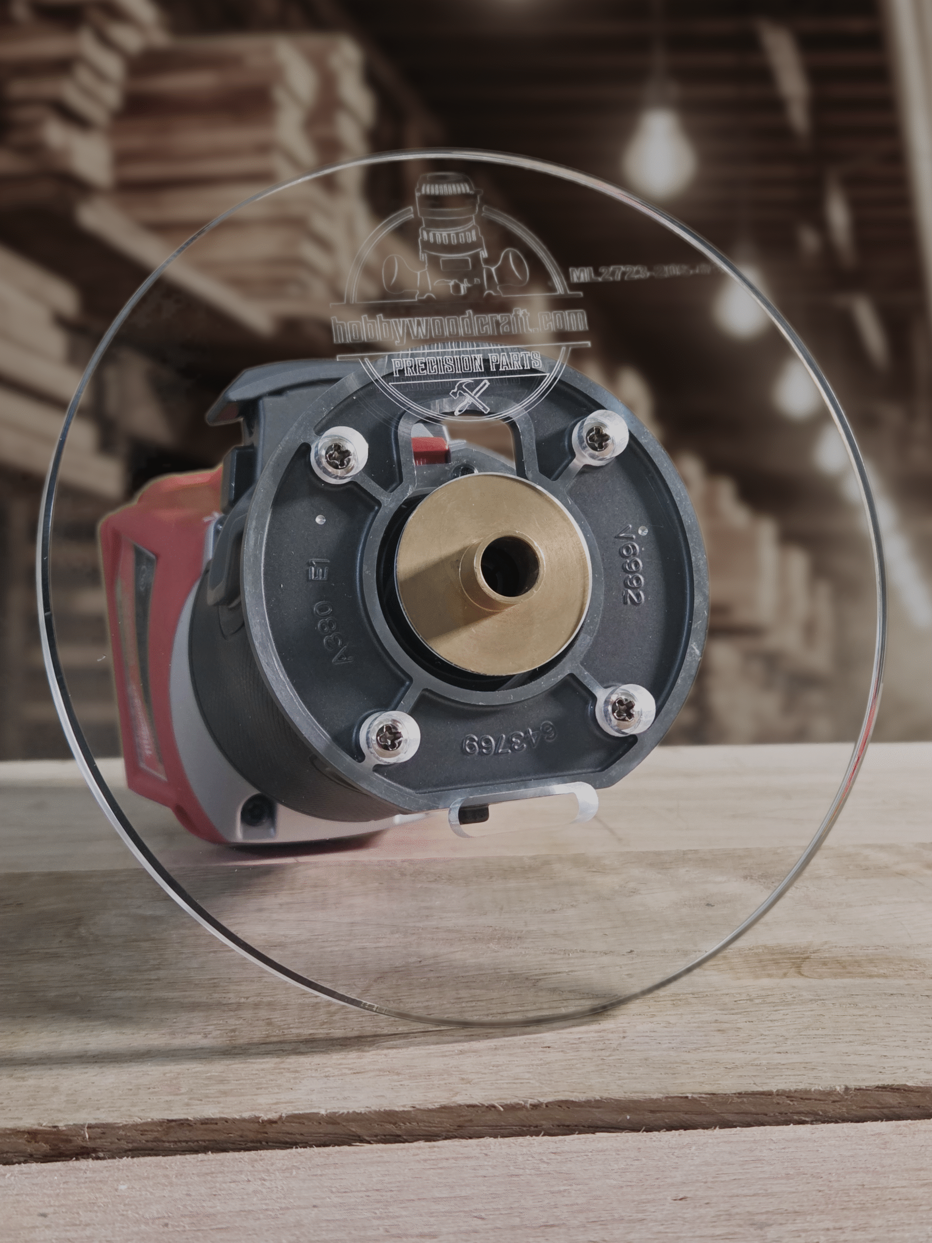 3/8″ Thick 6" circle baseplate upgrade with bushing compatibility for Milwaukee M18 2723-20 fixed base router. - Image 2