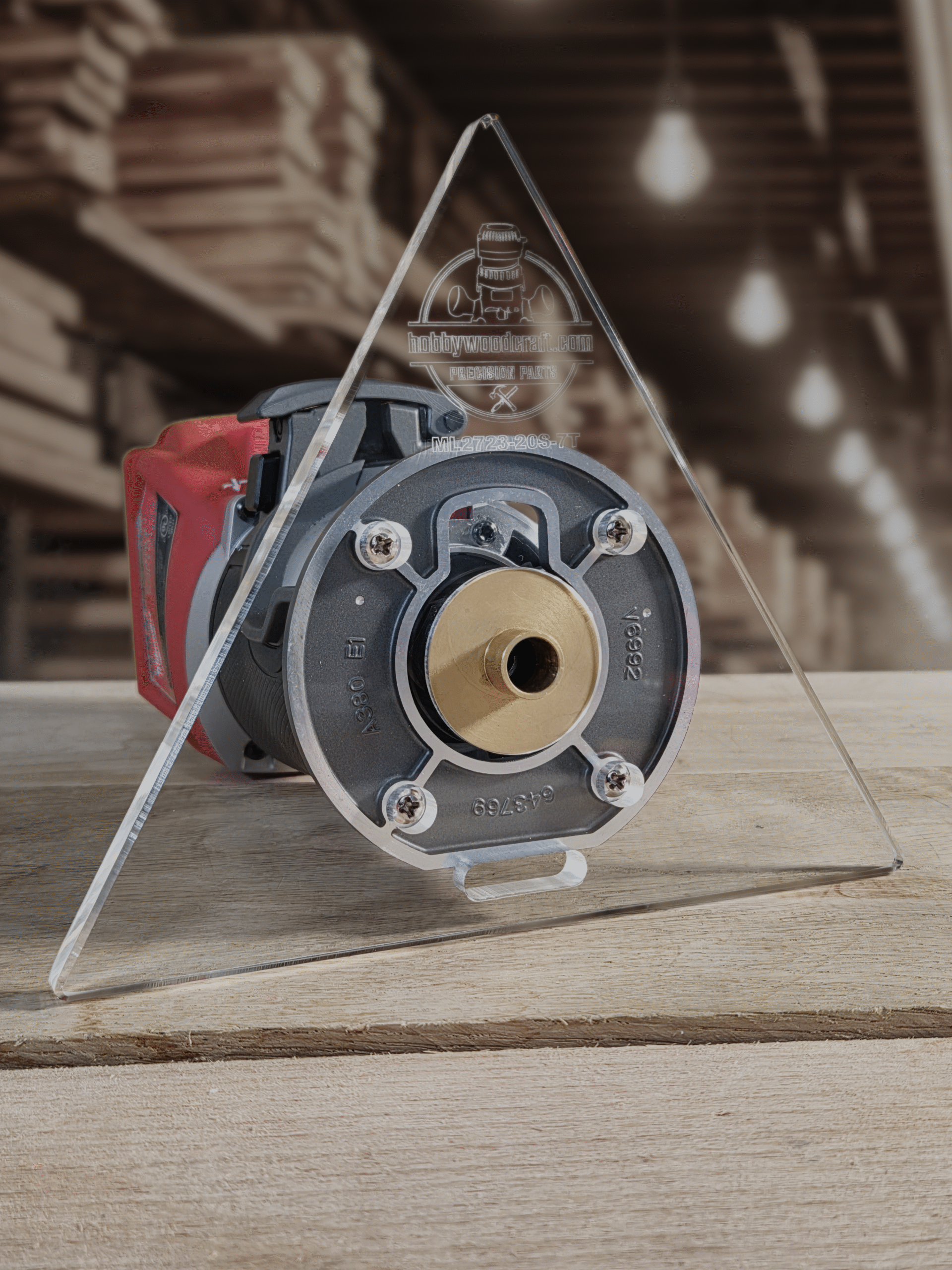 3/8″ Thick 7" Triangle baseplate upgrade with bushing compatibility for Milwaukee M18 2723-20 fixed base router. - Image 2