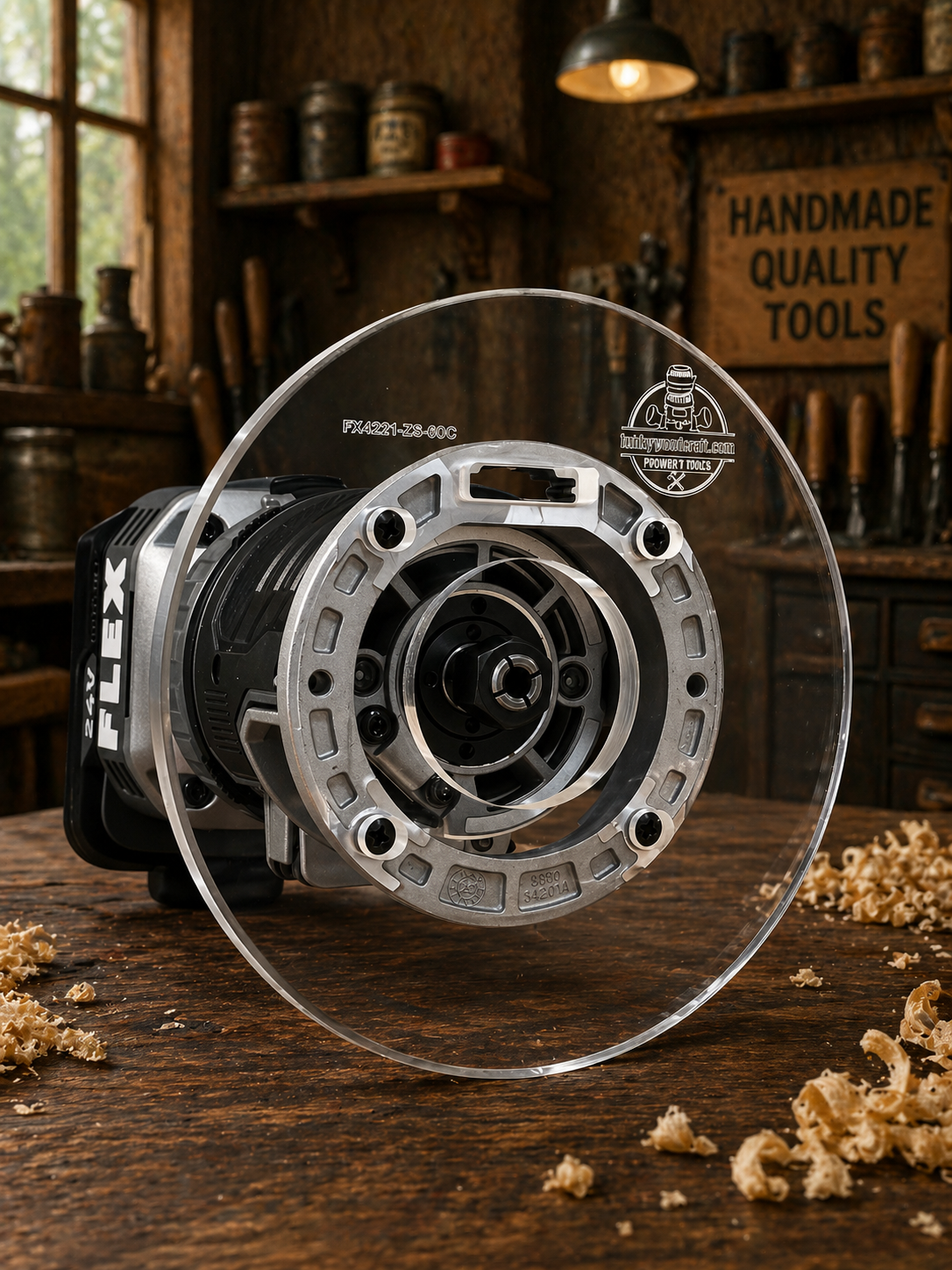 3/8″ Thick 6″ circle baseplate upgrade with a 2" opening for Flex FX4221-Z fixed base router. - Image 2