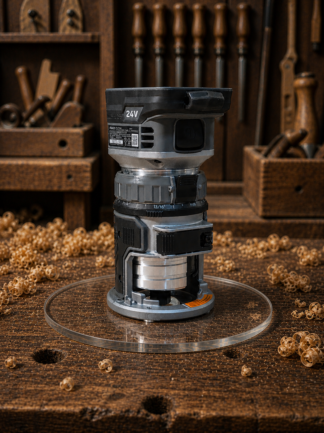 3/8″ Thick 9″ Circle baseplate upgrade with bushing compatibility for Flex FX4221-Z fixed base router. - Image 3