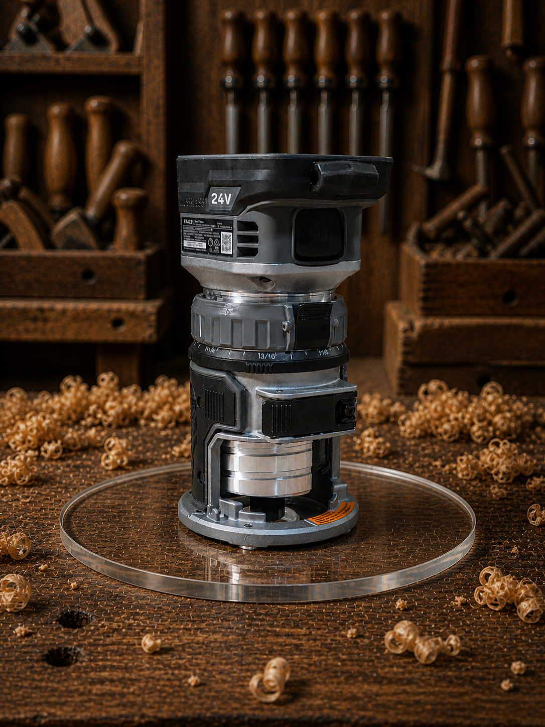3/8″ Thick 9″ Circle baseplate upgrade with a 2" opening for Flex FX4221-Z fixed base router. - Image 3