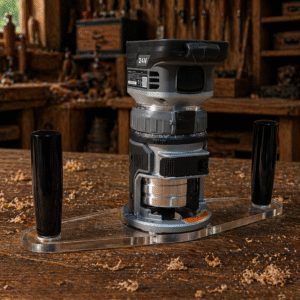 3/8″ Thick baseplate upgrade with double handles and bushing compatibility for Flex FX4221-Z fixed base router.