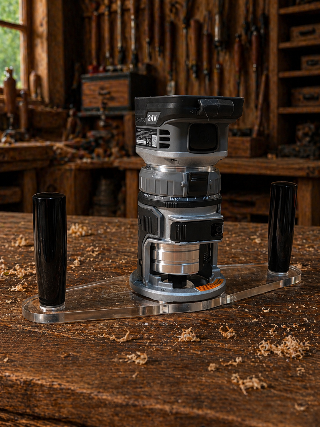 3/8″ Thick baseplate upgrade with double handles and bushing compatibility for Flex FX4221-Z fixed base router.