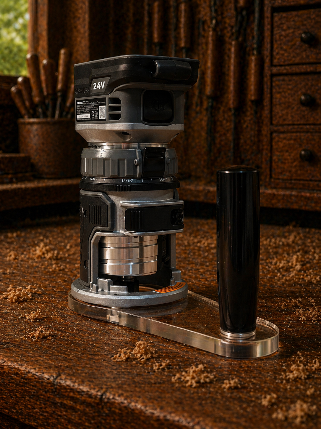 3/8″ Thick 4x8" baseplate upgrade with and handle and 2" opening for Flex FX4221-Z fixed base router.