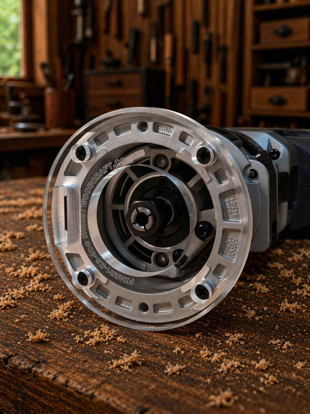 3/8″ Thick 4" circle baseplate upgrade with a 2" opening for Flex FX4221-Z fixed base router.