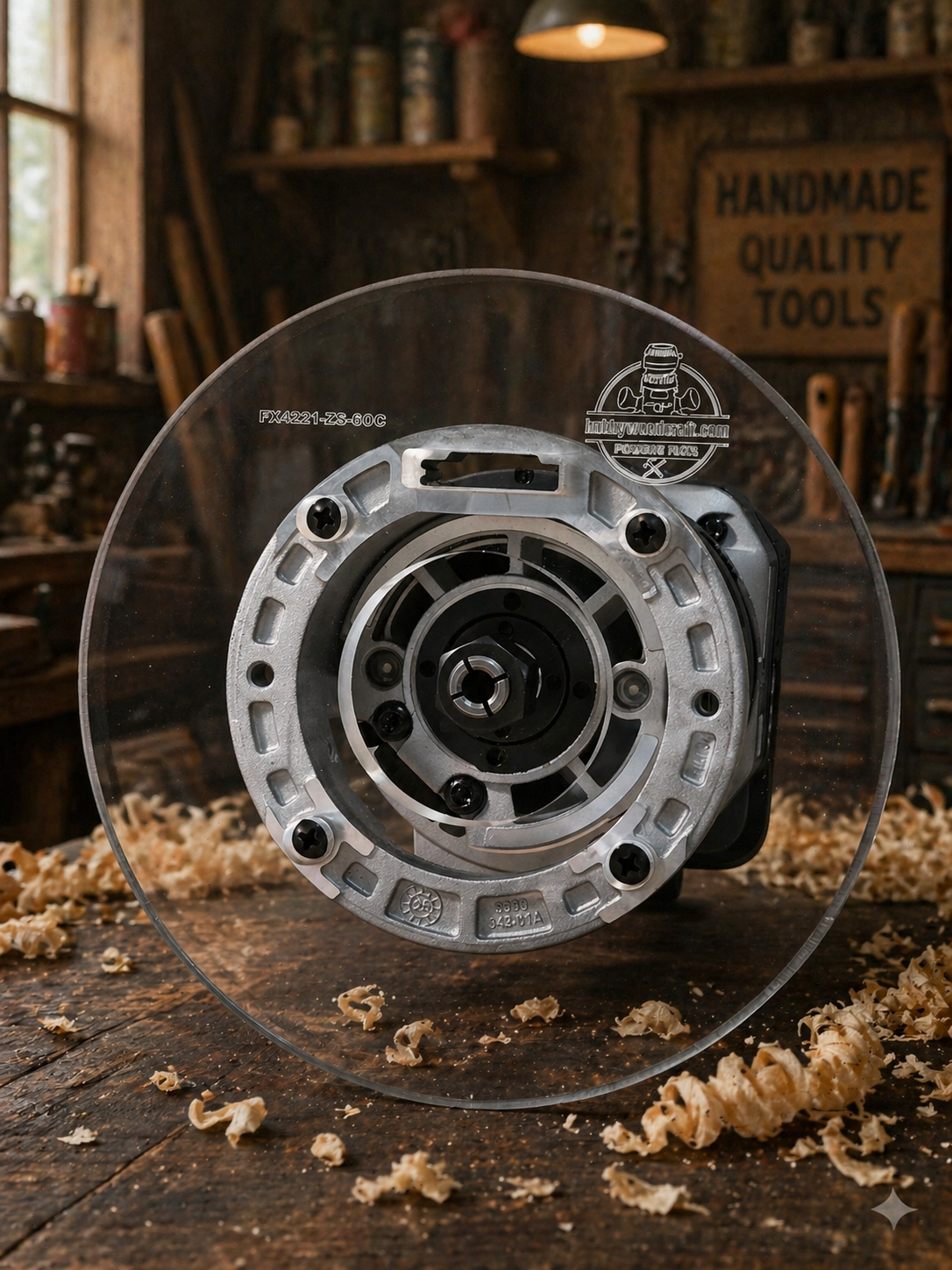 3/8″ Thick 6″ circle baseplate upgrade with a 2" opening for Flex FX4221-Z fixed base router.