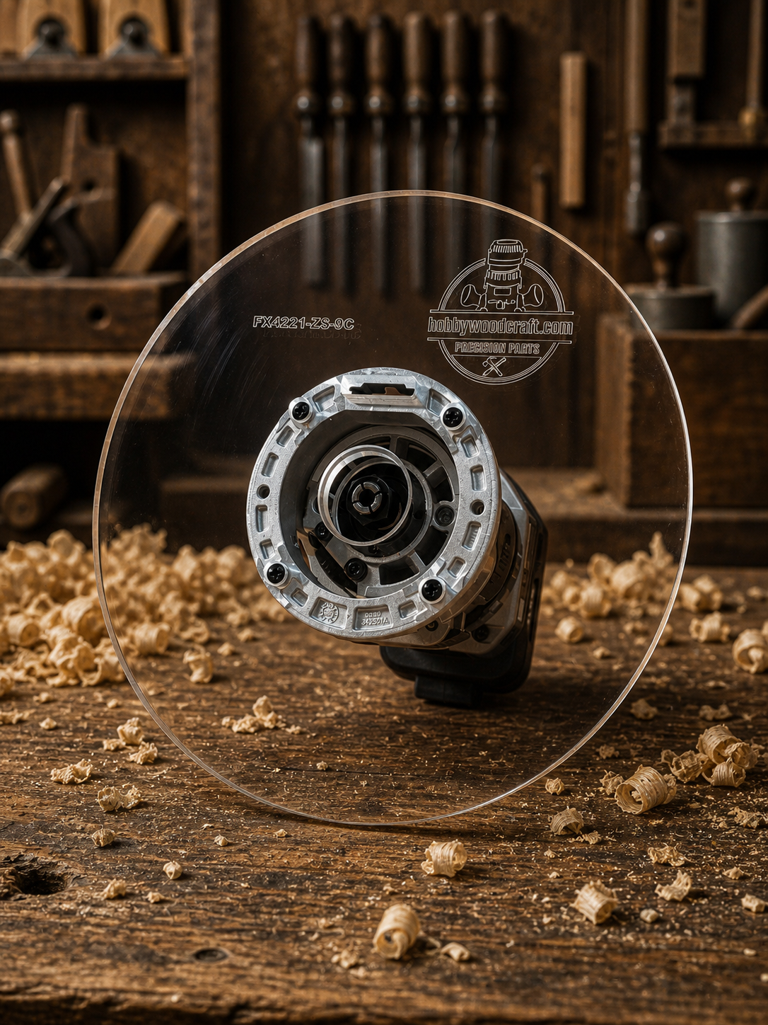3/8″ Thick 9″ Circle baseplate upgrade with bushing compatibility for Flex FX4221-Z fixed base router.