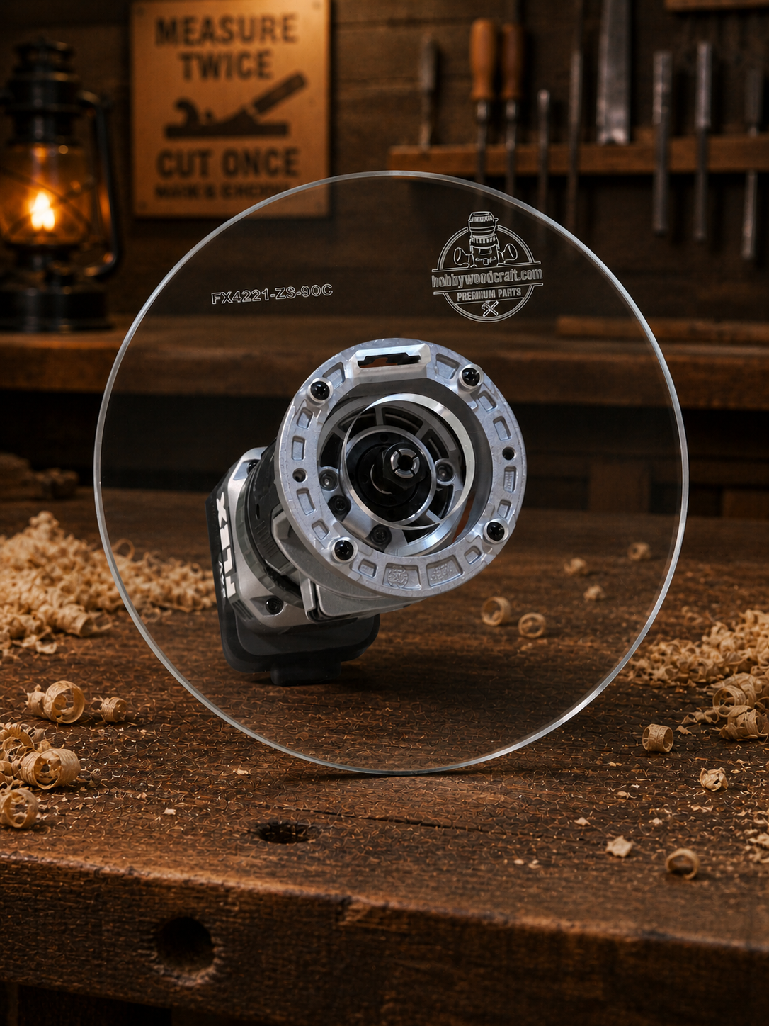 3/8″ Thick 9″ Circle baseplate upgrade with a 2" opening for Flex FX4221-Z fixed base router. - Image 2